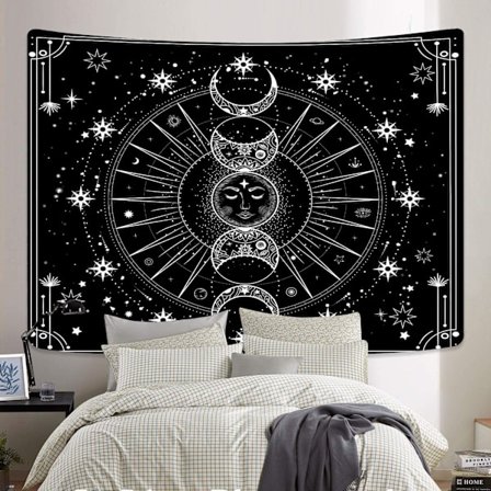 Sol og Måne Veggteppe Sol med Stjerner Rom Psykedelisk