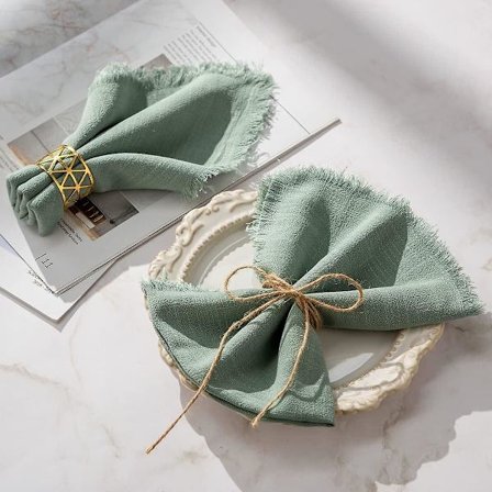 Set med 4 stoffservietter, 45 x 45 cm, lysegrønn, servietter med frynser, salviegrønn