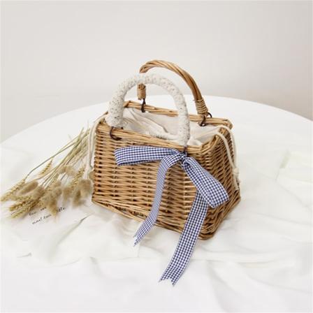 Fyrkantig rottinghandväska, moderiktig handgjord ryggsäck, casual Blue