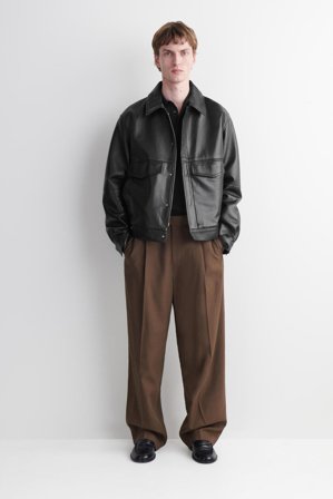 COS Men's Leather Blouson Jacket in Black