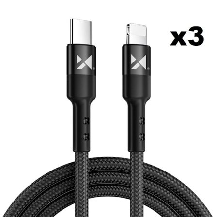 Wozinsky USB C Till Lightning Kabel 2m - Svart (3-pack)