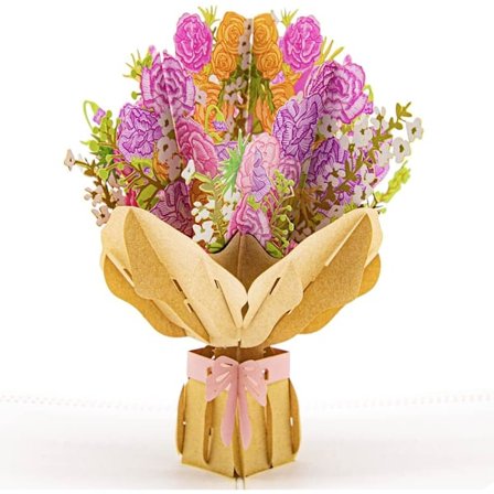 Rosa blomma bukett pop-up-kort, 3D blomma tackkort för mors dag, årsdag, tänker på dig, alla hjärtans dag, alla tillfällen