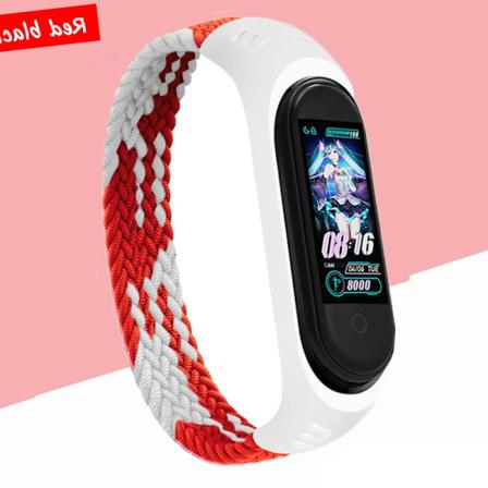 Nylon flettet urrem til xiaomi Mi band 4 3 rem Solo Loop NFC ur armbånd til kvinder Smartband gavebælte Correa Mi band 7 6 5 rød hvid red white Mi 