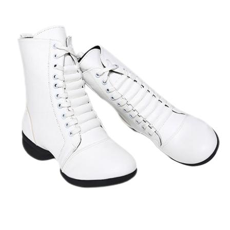 Kvinnors Spetsiga Tå Jazz Dance Boot Zip Up Mid Calf Läder Flats