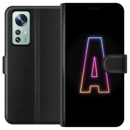 Kompatibel Tegnebogsetui til Xiaomi Xiaomi 12 Minimalistisk neonbogstav A i regnbuefarvet lys mod sort baggrund i moderne typografisk stil