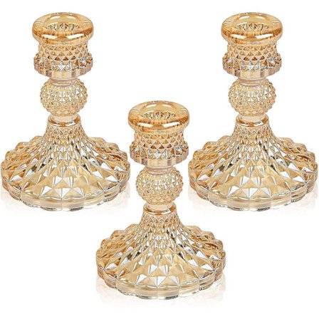 Glass Lysestake, Gull Taper Lysestaker Sett Av 3 Passer 1 Tomme Tykk