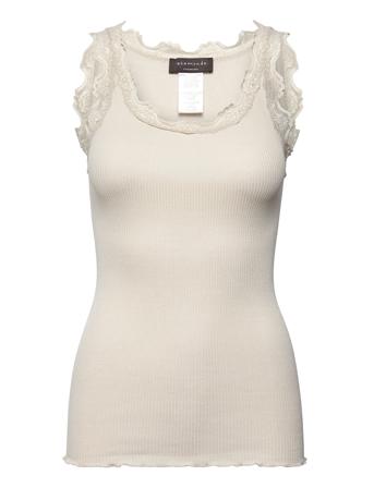 Silk Top W/ Lace T-shirts & Tops Sleeveless Beige Rosemunde*Betinget Tilbud