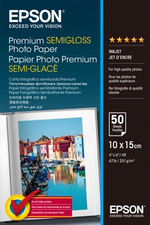 Epson Premium Semigloss Photo Paper 10x15cm 50 ark 251 g/m²