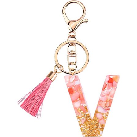 Rosa och guldharts alfabet initial bokstav nyckelring, väsksmycke, nyckelring med hummerkrok