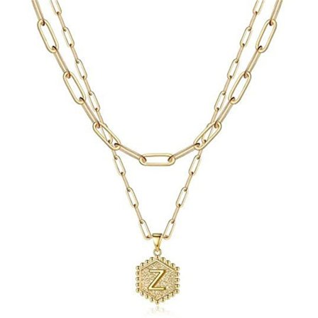 Lagerhalsband Dam Guld Lager Paperclip Kedja Halsband Enkelt Justerbart Hexagon Hängsmycke Halsband