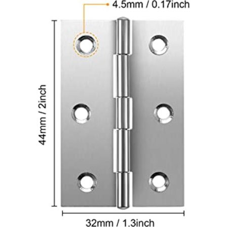 2 stk små dørhengsler i rustfritt stål, sammenleggbare hengsler H
