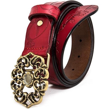 Denimbelte for kvinner, rødt blomsterskjørt med belte, vintage floral