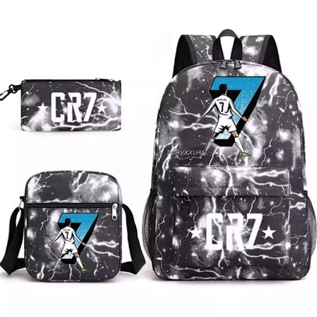 CR7 Ronaldo 3-delars Set Ryggsäck Mochila Barn Kapacitet Väskor-1