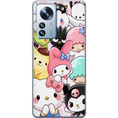 Yhteensopiva Puhelinkuori Xiaomi 12 Pro Tiheä kuvio suloisia hahmoja, joilla on suuret silmät eri väreissä ja ilmeissä LABUBU-tekstillä