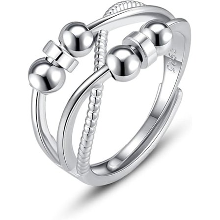 Angstringe til kvinder og piger, 925 sterlingsølv anti-stress fidget-spinnerringe med perler