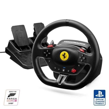 Ratt + pedaler - Thrustmaster - T98-P Ferrari 296 GTB - Utan ljudsystem - Kabelansluten USB - Svart