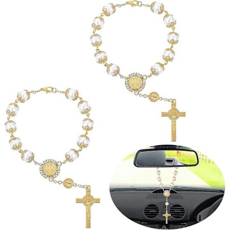 2 kappaletta auton peilin riippuva risti auton ruusukko taustapeilin riipus riippuvat tarvikkeet (valkoinen)