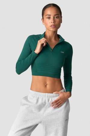 ICANIWILL - Define Seamless Cropped 1/4 Zip Deep Emerald - Langærmet - Damer - Træningstøj fra ICIW
