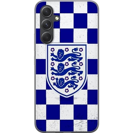 Kompatibel Mobilcover til Samsung Samsung Galaxy S24 Grafisk skakternet mønster i blåt og hvidt med et klassisk heraldisk emblem, retro-inspireret s