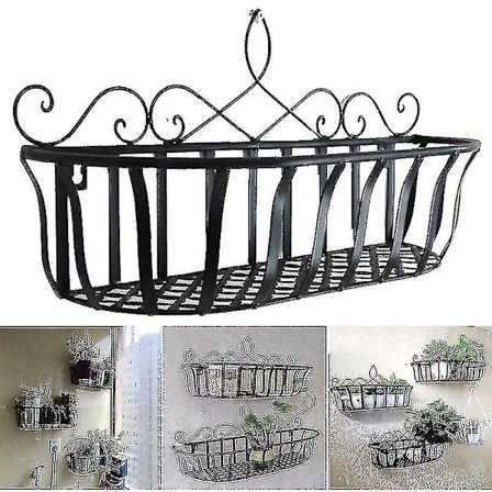 Hengende Plantehylle Metalltråd Rekkverk Blomsterpotteholder Stativ Dekorativ Kunst Veggmontert Plante Kurv For Hjem Bar