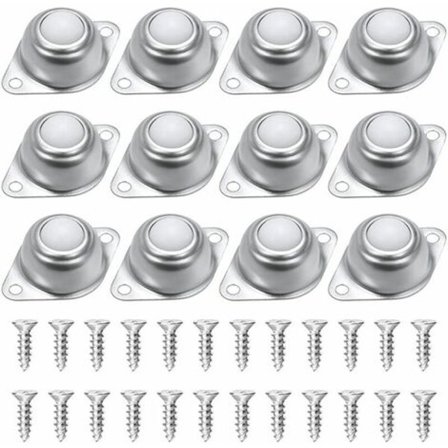Kulehjul for møbler, 12 pakker kuleoverføring, nylon- og rustfrie stålkuleruller, med 24 skruer, for sli