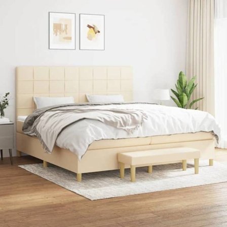 Maison Exclusive - Sengebund med lameller og madras Creme 200x200 cm Stof