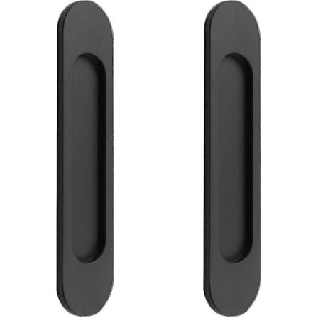 Sett med 2 selvklebende matte svarte ovale skyvedørhåndtak i aluminiumslegering, uten hulltaking for skyvedører, vinduer, skap