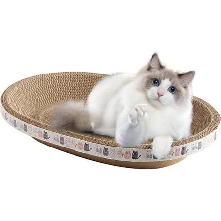 Kattklösbräda | Kattklösare | 2 i 1 ovalformad klösbräda i kartong för katter | Inomhus kattmöbel klösstolpe för innekatter sovplats