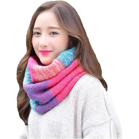 Kvinde Farverig Hals Tørklæde Vinter Strikket Loop Uendelig Tørklæde Varmt Wrap Cowl (Rød)