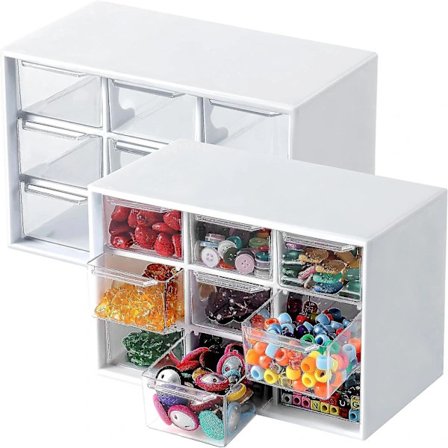 2-pakning Håndverksboks Oppbevaring med 9 Skuffer - Skrivebordsoppbevaring Organizer Mini Skuffer for Håndverk Smykker Kosmetikk Kunst Sytilbehør med 