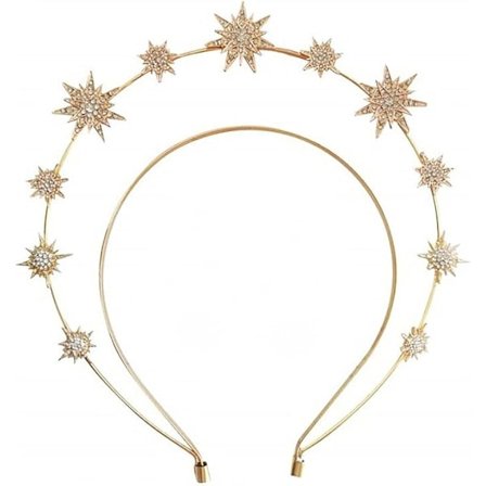 Halo Krone Diadem Stjerne Rhinestone Hårbånd Gudinde Halo Krone Kostume Bryllup Hårpynt til Kvinder og Piger 1 stk (Guld)