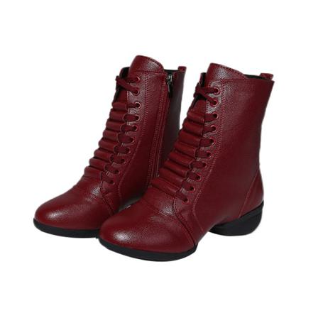 Kvinnors Spetsiga Tå Jazz Dance Boot Zip Up Mid Calf Läder Flats