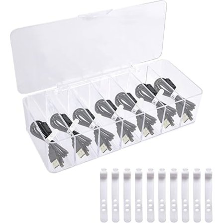 7 Gitter Kabelopbevaringsboks, 22,7 x 9,5 x 5,6 cm, Kabelarrangør med 10 Kabelbindere