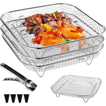 ING Air Fryer-stativ, 3-delt Air Fryer-tilbehør, 3-lags stablebart Air Fryer-stativ, Air Fryer-tilbehør, for ovn, Air Fryer-tilbehør, firkantet