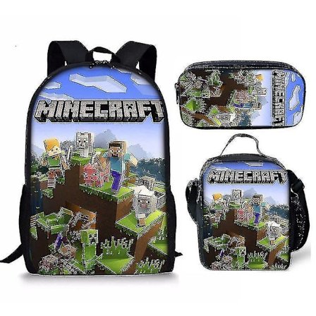 Minecraft Square People Skolesekk for barn Blyantpose eller ryggsekk eller måltidspose eller 3 stk (ryggsekk+blyant Ba .