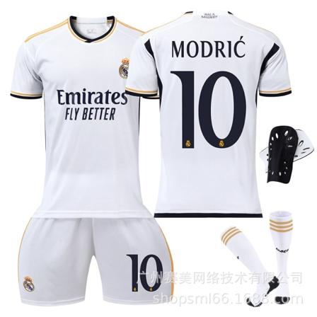 23-24 Ny Real Madrid Hjemme Barn Voksen Fotballsett med Sokker og Knebeskyttere-10 MODRIC-22# 10 MODRIC 22#