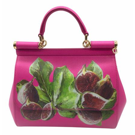 Dolce & Gabbana Pre-owned Dolce ; Gabbana Dauphine 2018 Fig Print Medium Miss Sicily Fuchsia Pink Calfskin Leather Satchel Pink, Dame Vintage Tasker, 