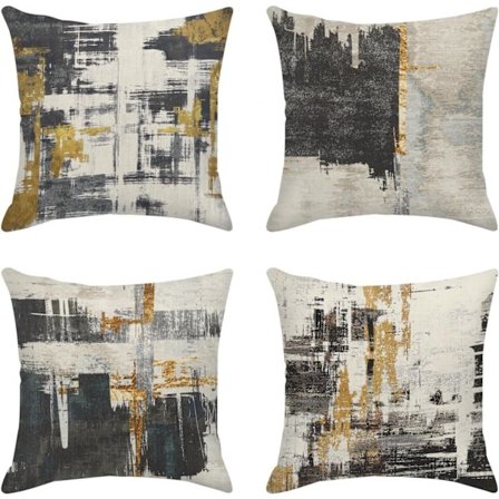 Dekorativa Örngott för Hemmet Set om 4 Svart och Guld Abstrakt Mönster