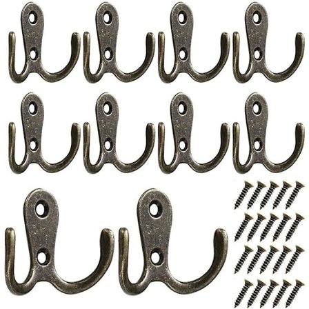 Antikke kroker, 10 stykker veggmontert klesstativ, antik stil dobbel kroker veggkrok for kjøkken, bad, soverom - Bronse (monteringsskruer medfølger