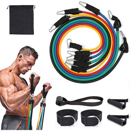 Båndsett 5 stk med håndtak Styrketrening Motstandsbånd Tra