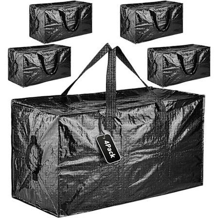 4 Pak 110L Flyttekasser Store og Stærke med Låg, Robust Vandafvisende Opbevaringskasse til Flytning, Vasketøjstasker med Lynlåse, Opbevaringstasker