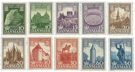 Danmark 1953-1956 - AFA 346-355 - Kongerige i 1000 år - Postfrisk