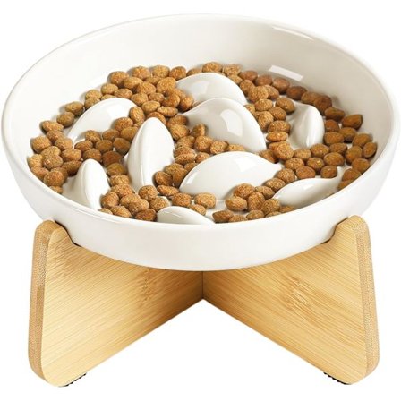 Hevet Keramisk Sakte Mater Katteskål - Fiske pol Design Høyere Kant Puslemater for Anti-Oppkast Sunn Spising Tørr Våt Mat