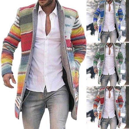 Herre Lange Jakker Varm Vinterfrakke Cardigan Afslappet Trenchcoat Stribet Overtøj