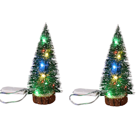 2 stk. Cedergrøn Mini Juletræ LED Hvid Lys Fyrrenåle