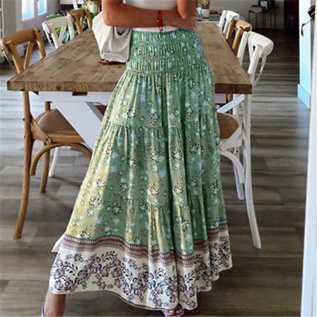 Boho Casual Print Maxikjol Dam Sommar Sexig High Waist Kjol