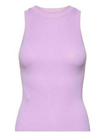 Knitted Top With Wide Straps T-shirts & Tops Sleeveless Lilla Mango*Betinget Tilbud