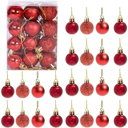 Set med 24 Mini Julkulor, Okrossbara, Partydekoration, 3cm/1.1' (Röd)