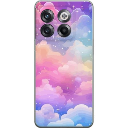 Kompatibelt Mobildeksel til OnePlus 10T Søt enhjørning med regnbuefarget hår mot en stjernebelagt pastellbakgrunn i kawaii-stil