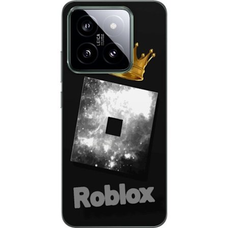 Yhteensopiva Puhelinkuori Xiaomi Xiaomi 14 Minimaalinen musta ja hopeanvärinen Roblox-symboli, jossa on kultainen kruunu ja ylellinen pelaajien estee
